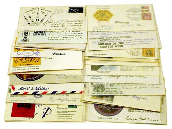 GERMAN ROCKET SCIENTISTS COVER LOT: Great lot of 33 autographed covers by various German Rocket Scientists who were members of Wernher Von Braun's rocket team. Notables include: Haeussermann, Oberth (x3), Tessmann, Otto, Stulinger (x3),