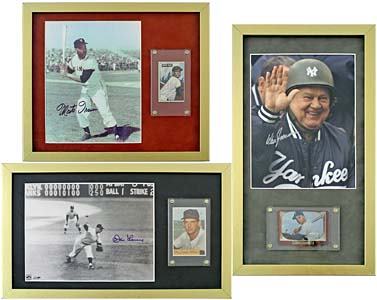 SIGNED & FRAMED PHOTOS W/ROOKIE CARDS (x5): Five vintage rookie cards each next to matted hand signed 8x10" photo with matching frames: 1) HOFer Monte Irvin, 1951 Bowman rookie card #198 approx EX condition; 2) HOFer Ferguson Jenkins, 1966 Topp