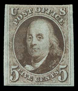 1847 USA #1 FRANKLIN 5¢ RED BROWN