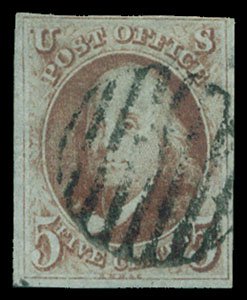 1847 USA #1b FRANKLIN 5¢ ORANGE BROWN