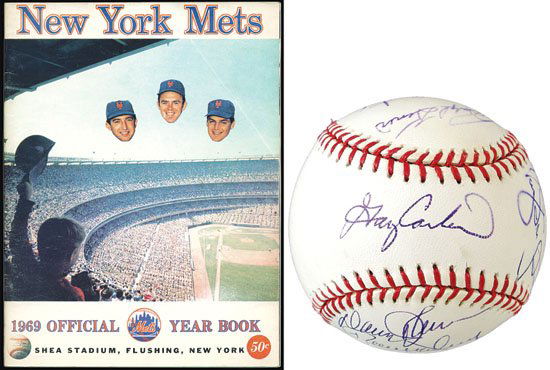 NEW YORK METS MEMORABILIA: Seven New York Mets related items: 1) OML (Selig) ball hand signed in blue ballpoint on side panel by Mike Piazza (GAI COA); 2) OML (Selig) ball hand signed in blue ballpoint by 10 New York Mets inclu
