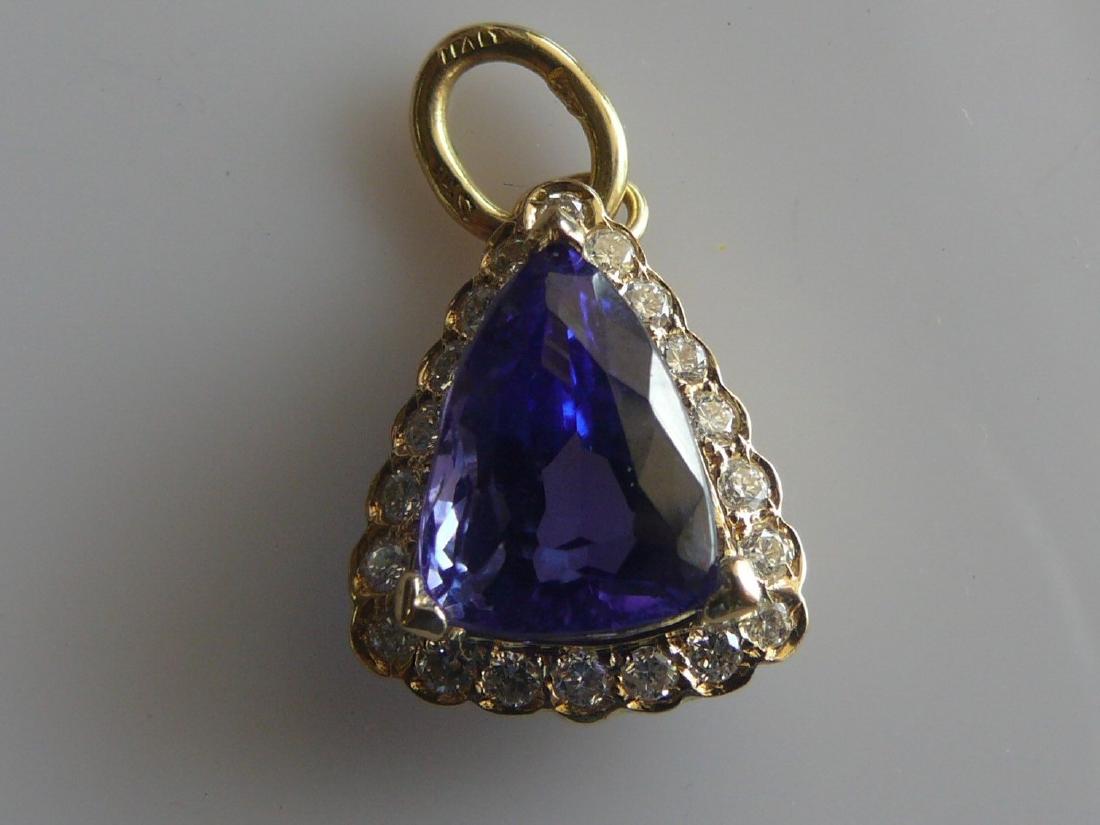 18k Yellow Gold Fine Tanzanite and Diamond Pendant (1 of 3)