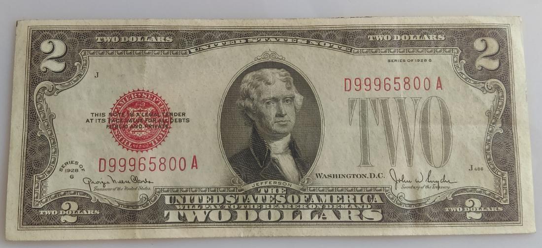 1928-G Small Size Two Dollar United States Note: A nicer xf 1928-G Small Size Two Dollar United States Note. The first small size red seal two bill issued.