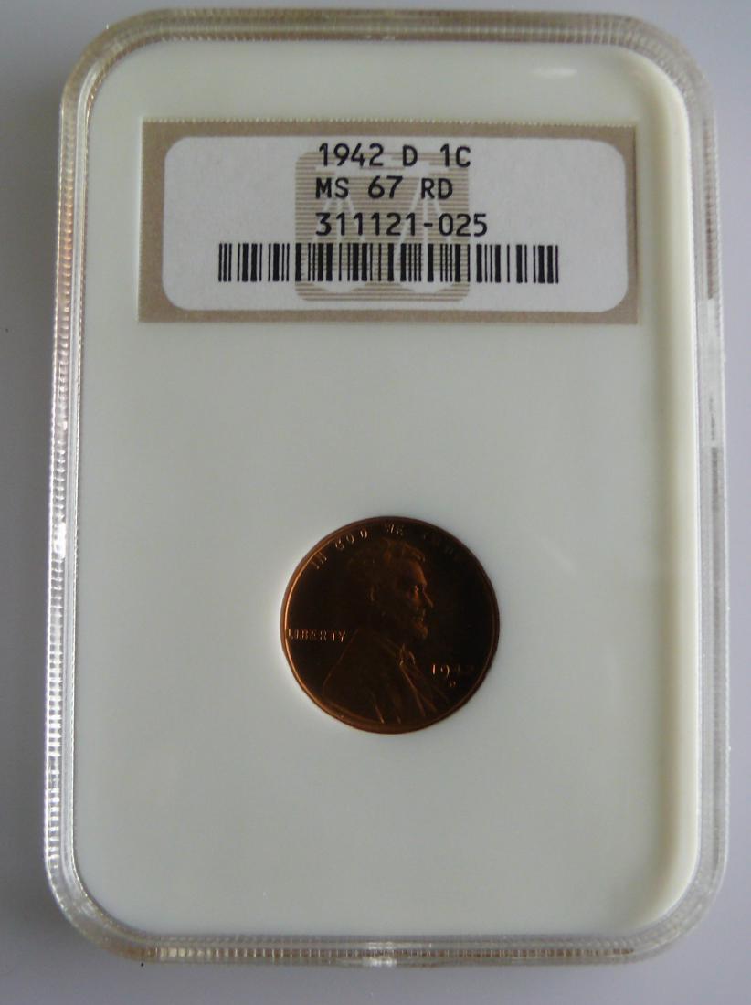1942 D Lincoln Cent 1c NGC MS67 RD RED (1 of 2)