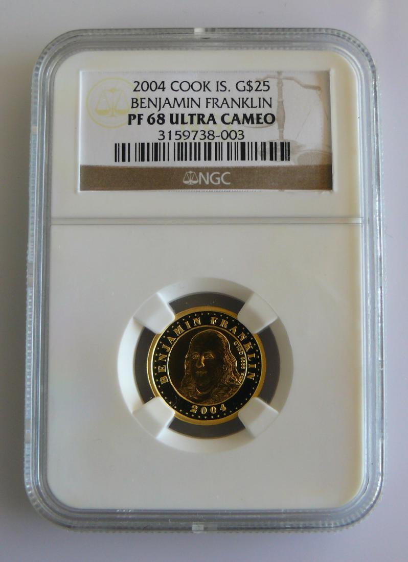 2004 Cook Islands $25.00 Gold Ben Franklin US Postal (1 of 2)