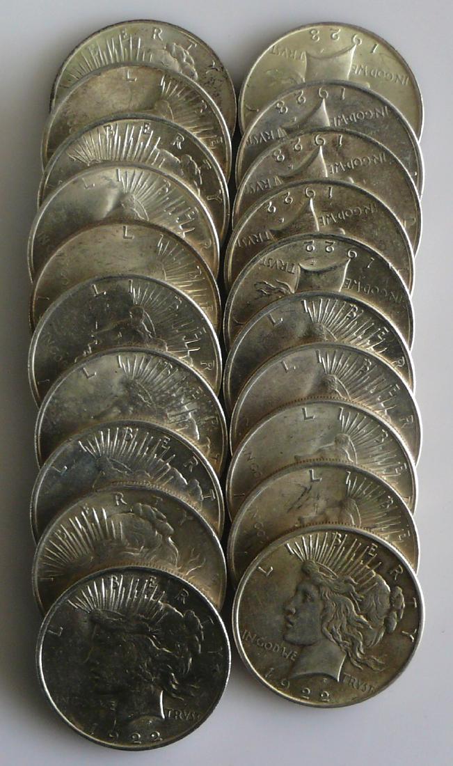 A Twenty (20) Coin Roll of BU Uncirculated 1922 Peace (1 of 2)