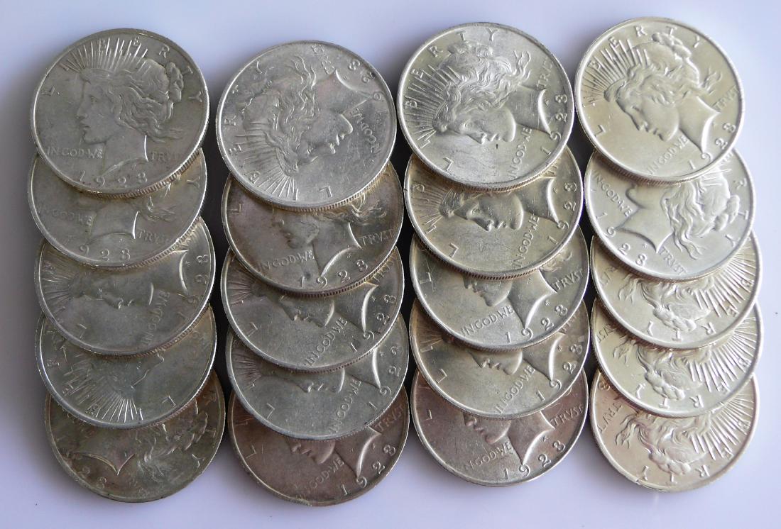 A Twenty (20) Coin Roll of BU Uncirculated 1923 Peace (1 of 2)