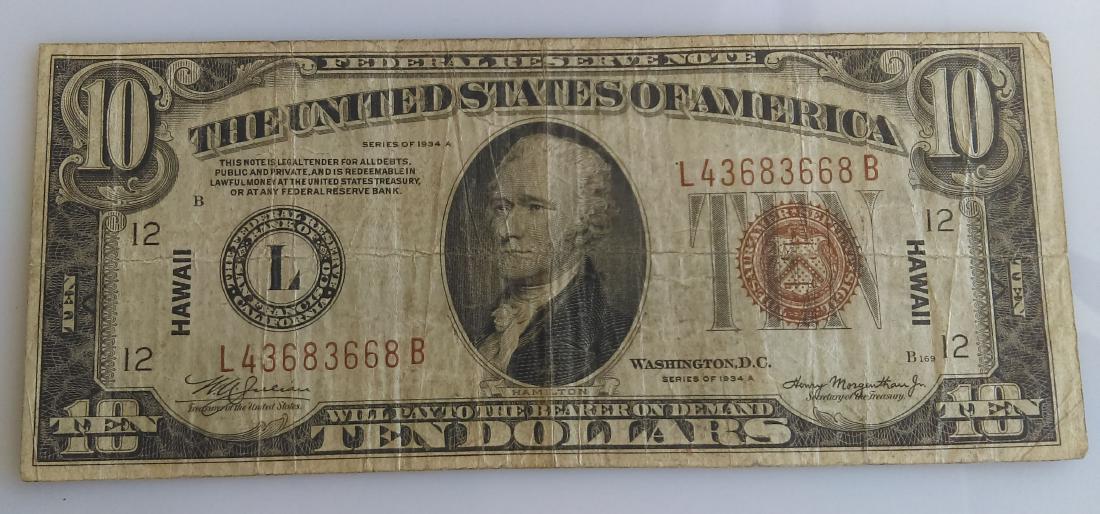 1934-A Hawaii Emergency FRN Ten Dollar Note (1 of 2)