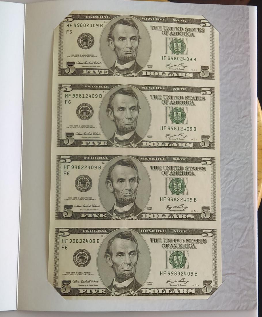 BEP Issued Uncut Sheet of Four Series 2006 FRN Five (5) (1 of 1)