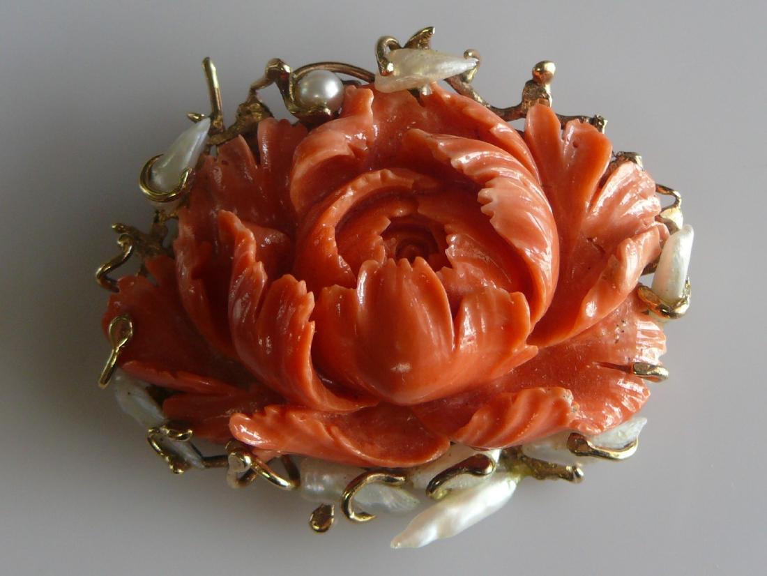 Vintage Custom 14k and Coral Brooch (1 of 4)