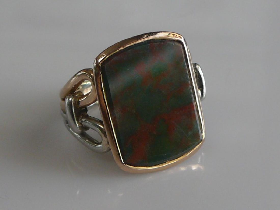 14k Two Tone Mens Bloodstone Statement Ring (1 of 3)