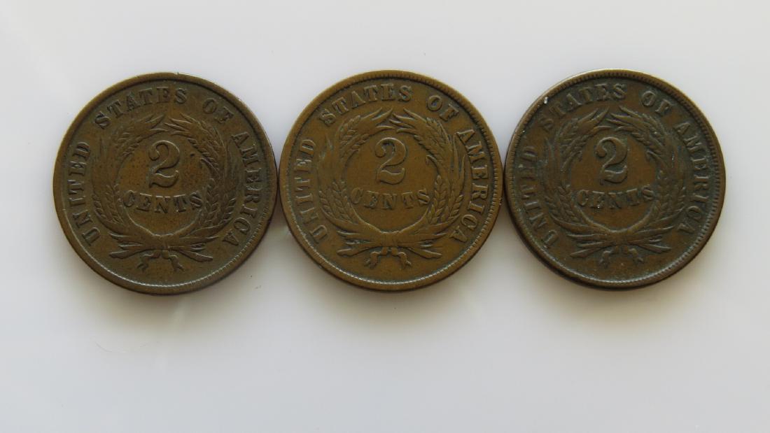 Three (3ct.) Two Cent Pieces VG-F (1 of 2)