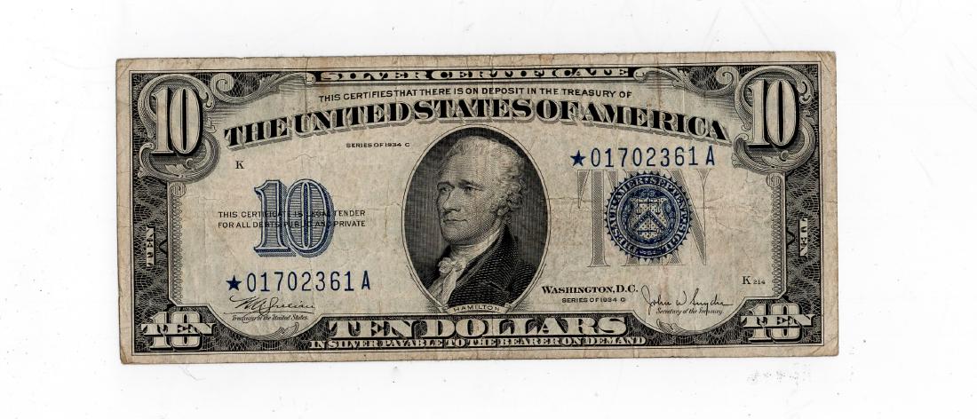 1934 C Ten Dollar $10.00 Star Note Silver Certificate (1 of 2)