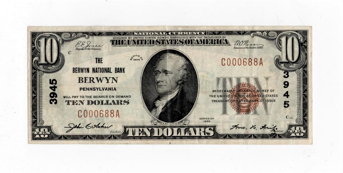 1929 $10.00 Brown Seal National Currency Note -Bank of (1 of 2)