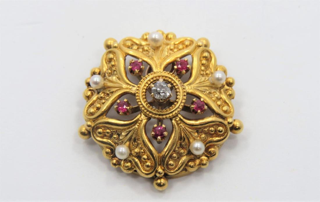 18K Gold Diamond and Ruby Pendant (1 of 2)