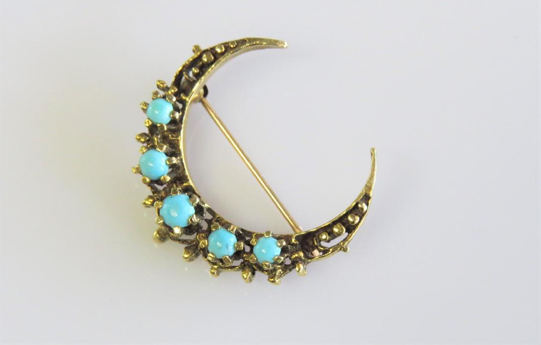 Antique Crescent Moon Turquoise Brooch (1 of 2)