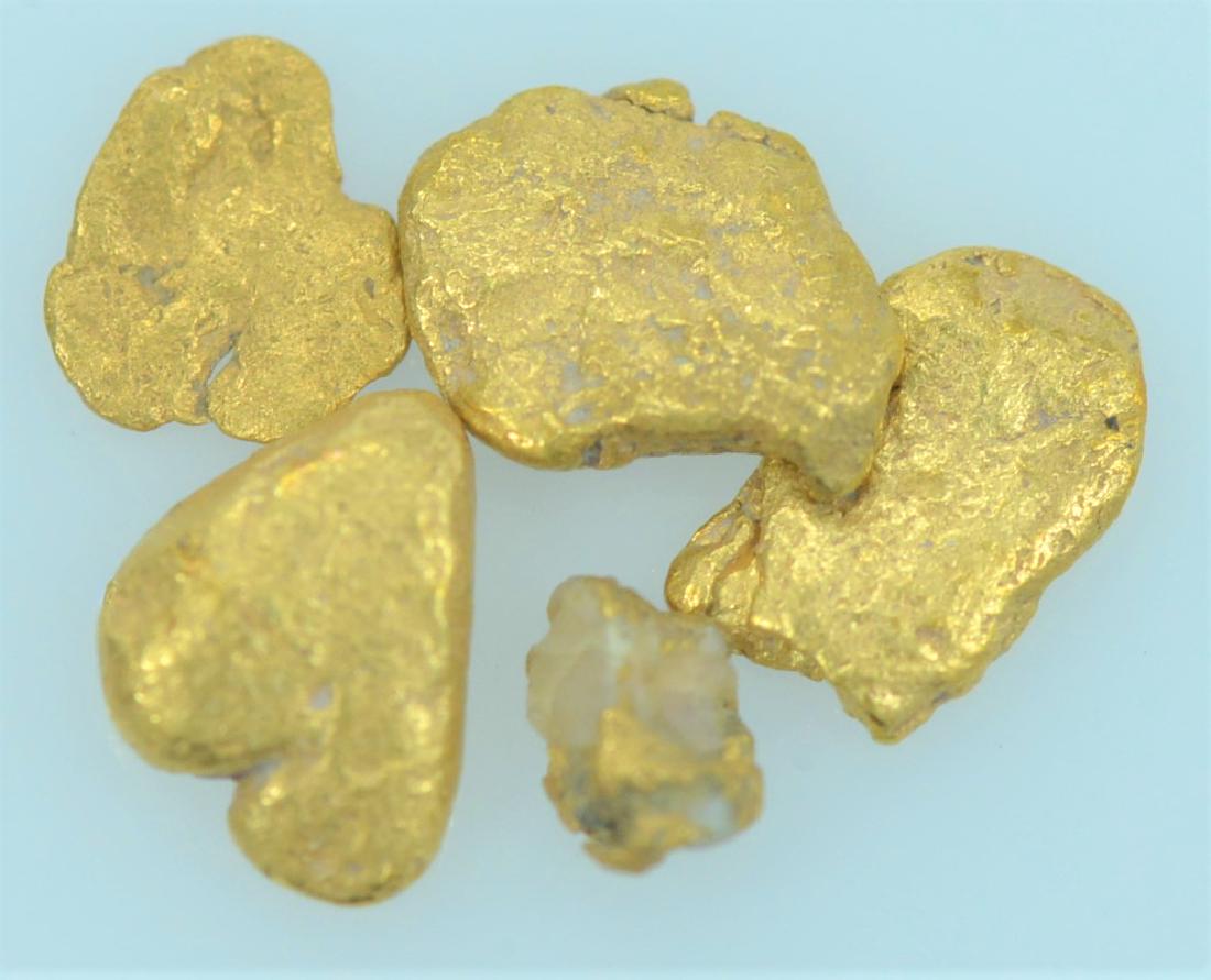 Gold Nuggets: Five 20.5K to 22K purity gold nuggets totaling 0.4 grams.