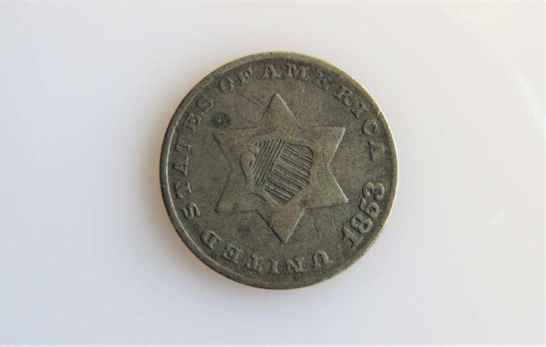 1853 Three Cent Silver Piece Choice Original VF (1 of 2)