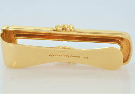 Tiffany & Co 18K Gold Money Clip: Stamped Tiffany & Co 18K yellow gold money clip. 28 grams. 2" x 0.5"