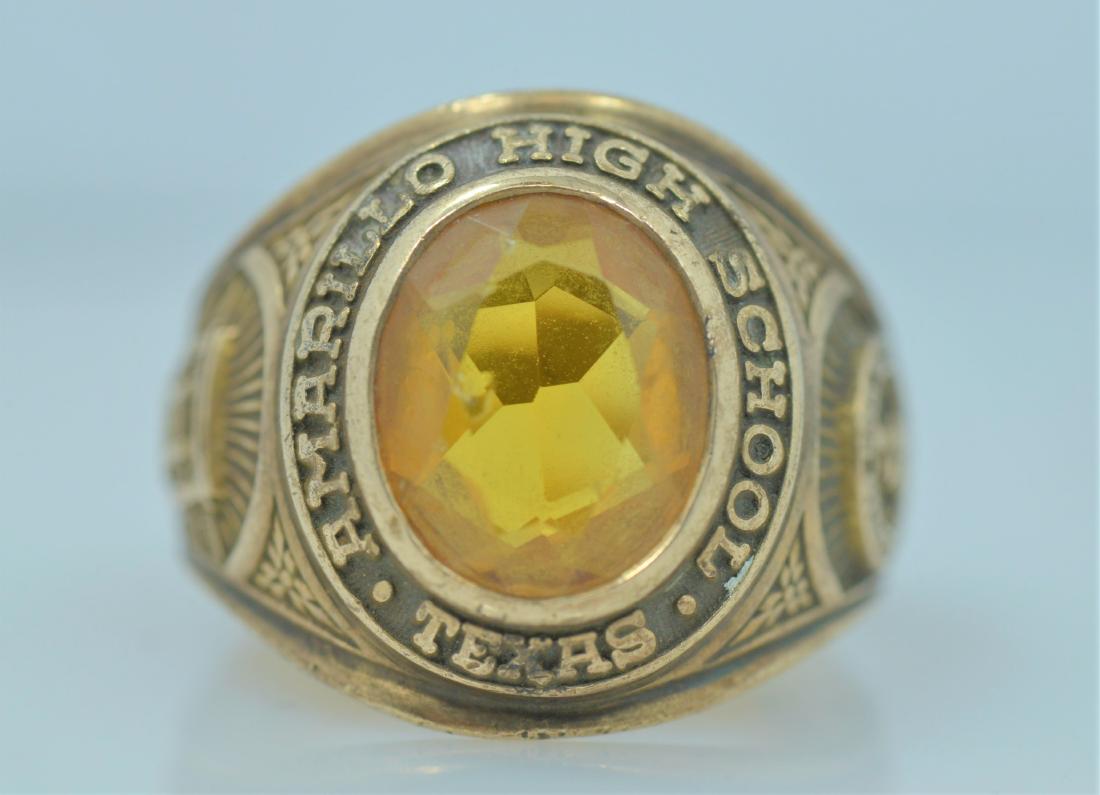 Vintage Texas Class Ring: Amarillo High School Texas 1966 vintage class ring. 10K yellow gold. 10 grams. Size 9. Approximately 3CT Citrine stone.