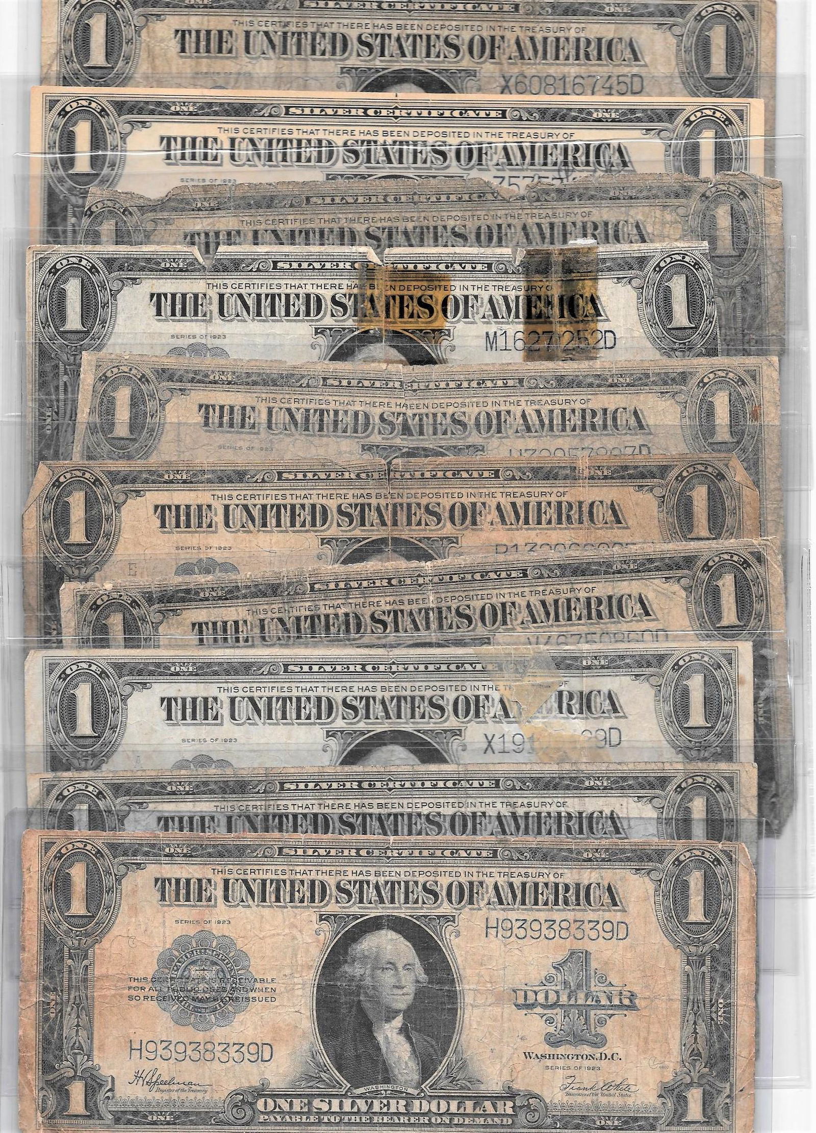 10 1923 $1.00 Silver Certificates (1 of 2)