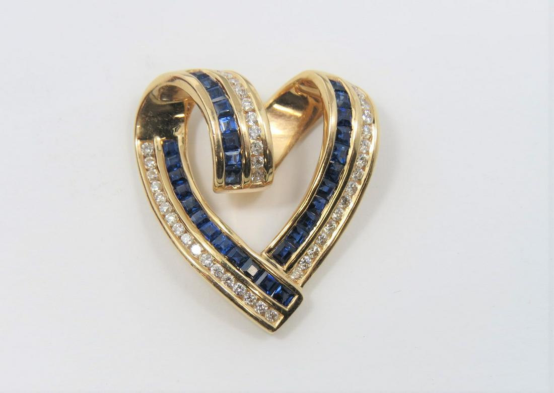 14K Yellow Gold Sapphire and Diamond Heart Pendant (1 of 2)