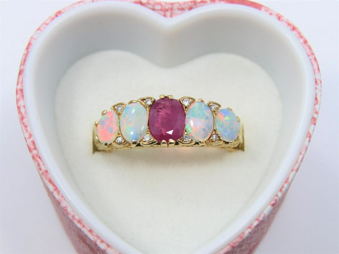 18K Yellow Gold Natural Ruby and Opal Ring (1 of 3)