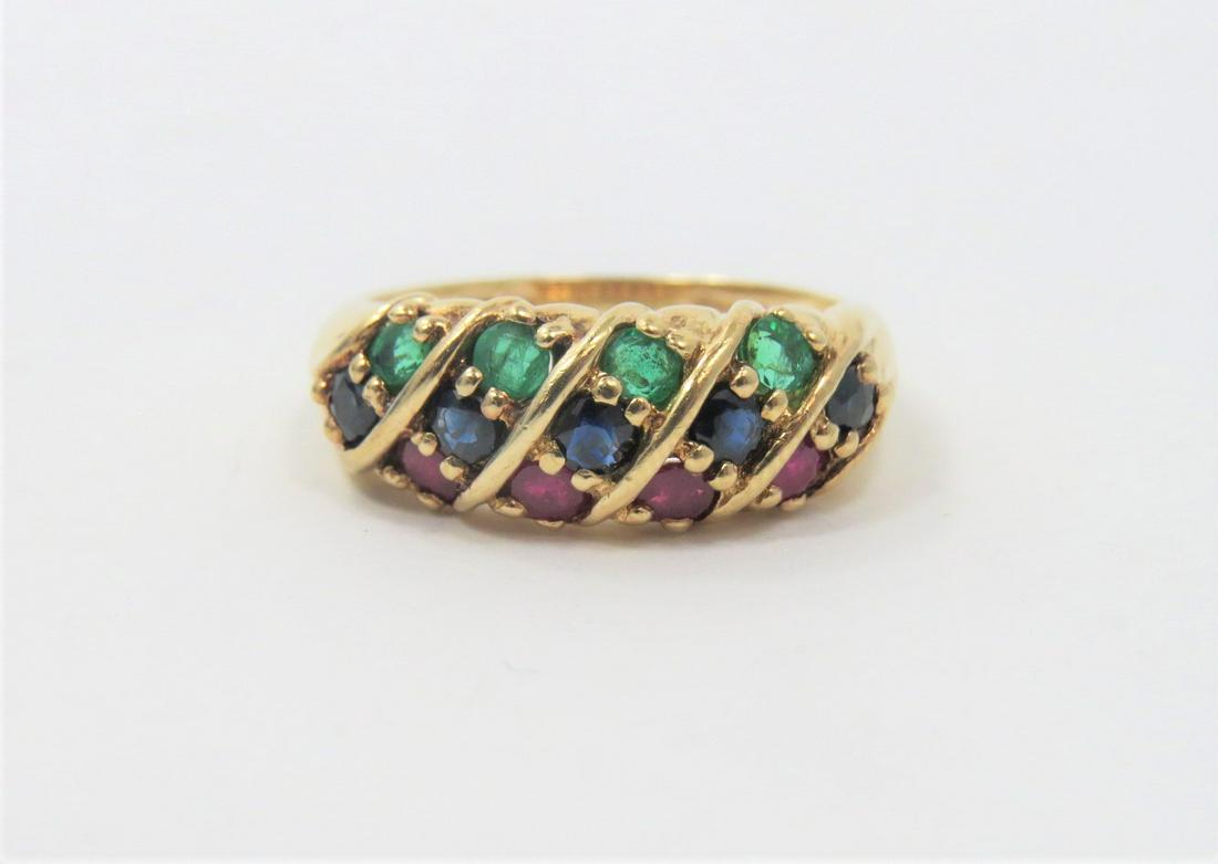 14K Yellow Gold Emerald Ruby and Sapphire Ring (1 of 4)
