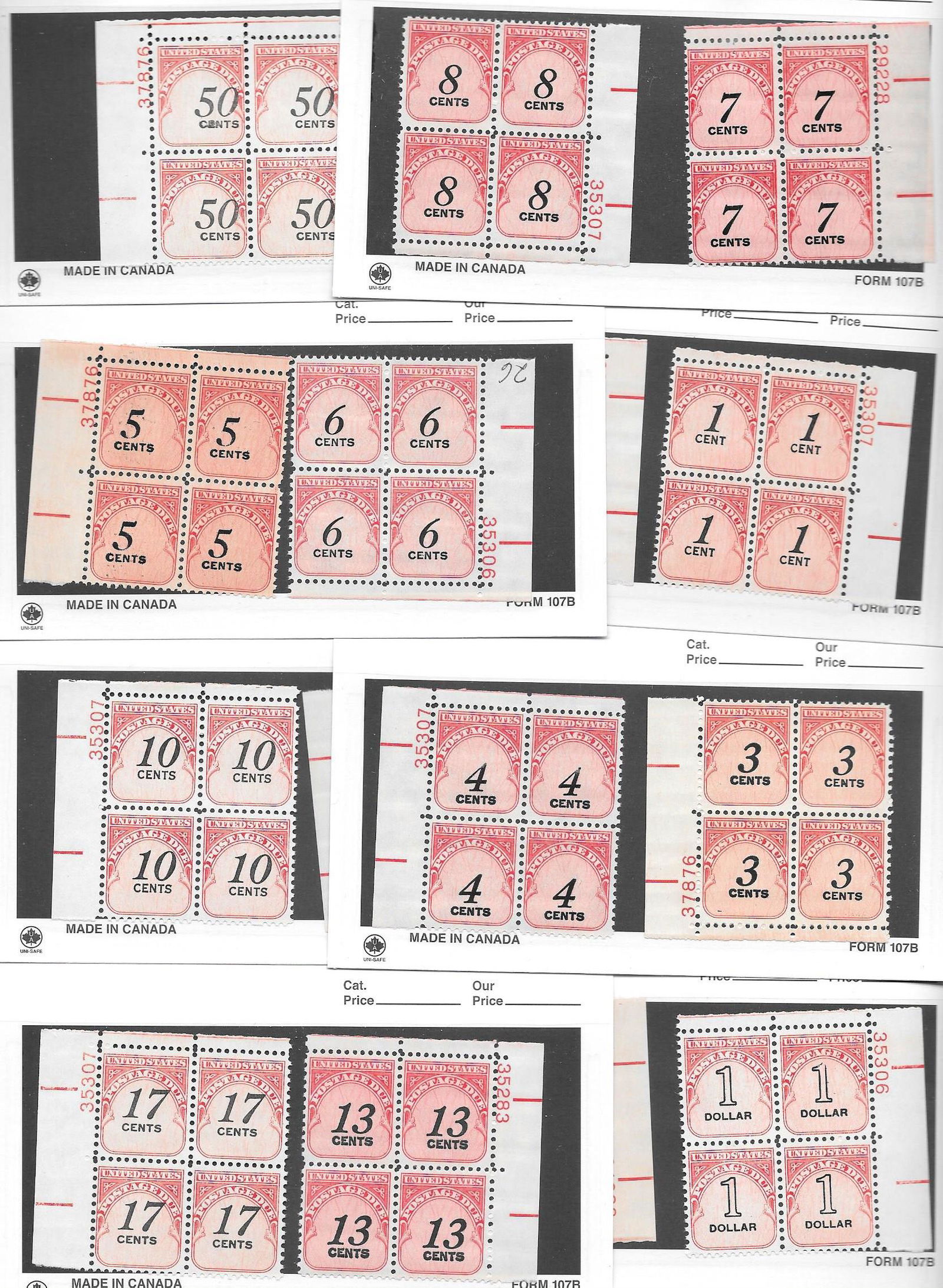 US SC##J88-100 Postage Due Plate Blocks OGNH (1 of 1)