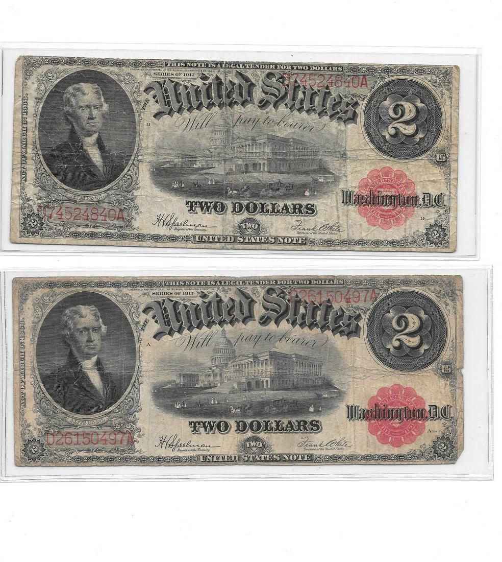 Two (2ct.) 1917 $2.00 United States Notes VG-F (1 of 2)