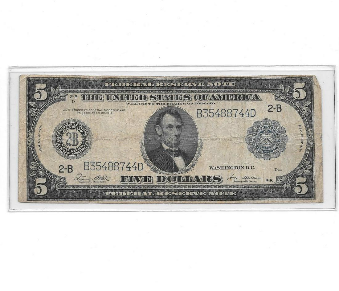 1914 $5 Federal Reserve Note VG+ (1 of 2)