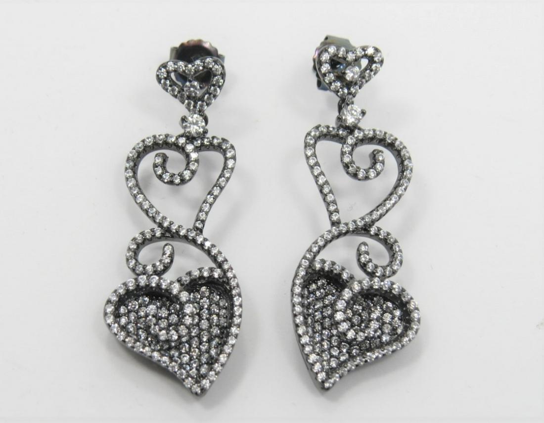Sterling Silver Rhodium Plated Heart Earrings (1 of 3)