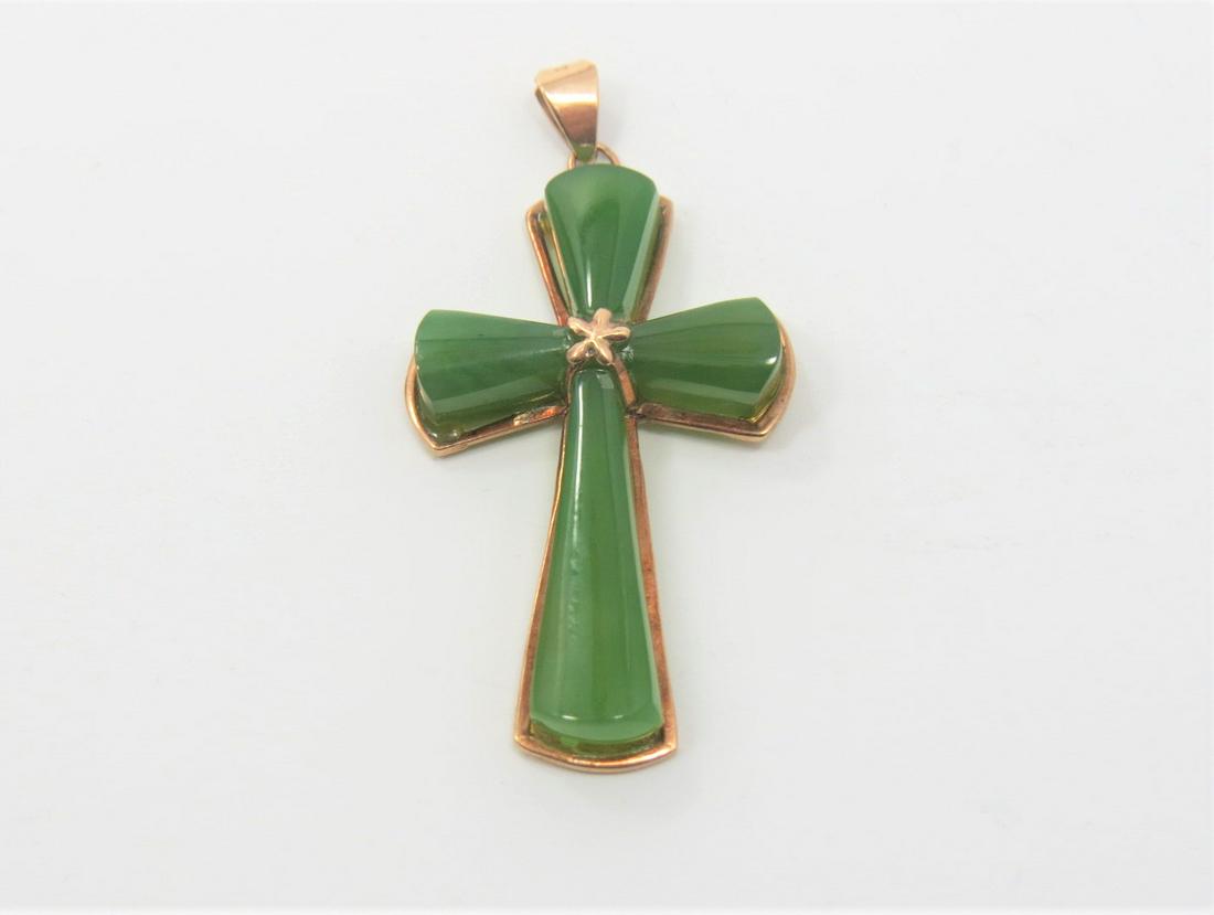 18K Yellow Gold Jade Cross Pendant (1 of 4)