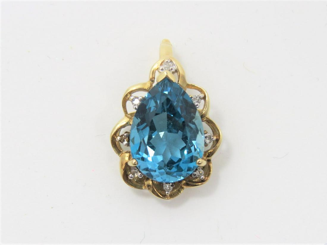 10K Yellow Gold Blue Topaz and Diamond Pendant (1 of 2)