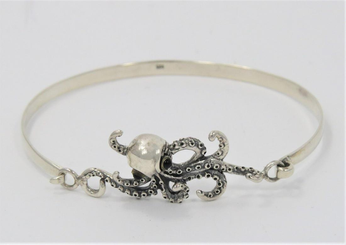 Sterling Silver Octopus Bangle Bracelet (1 of 2)