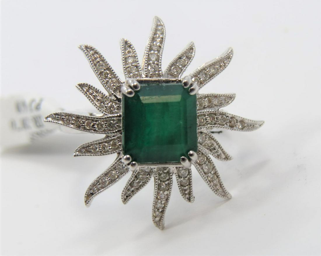 Certified 14K White Gold Emerald and Diamond Ring: Certified and appraised, stamped 14K white gold 3.22 CT natural emerald and diamond ring. Round brilliant cut diamonds accent the ring around the center emerald cut gemstone. Approximately 0.26 CT tot