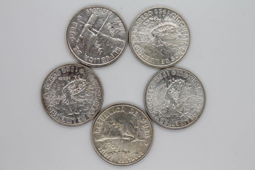 5 count 1949 Cuba 20 Centavos Unc.: A 5 count lot of 1949 Cuba 20 Centavos in Unicrculated condition, All nice original coins.