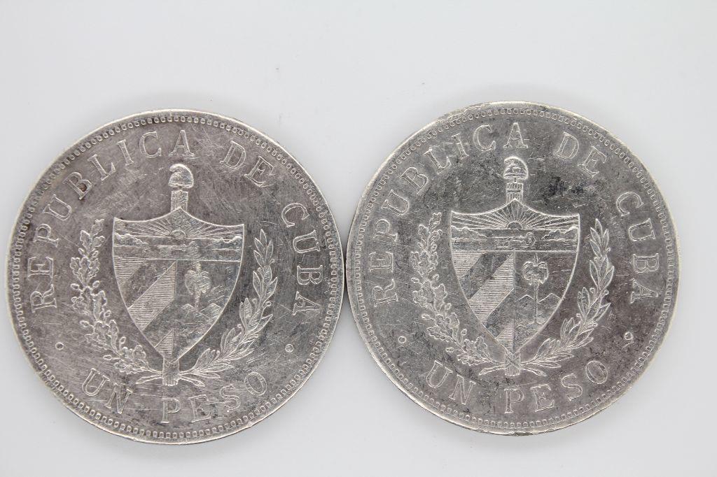 Two (2ct.) lot of Cuba 1933 Un Peso XF+: A Two (2ct.) lot of Cuba 1933 Un Peso in XF+ condition. These silver dollar size coins are tough to find.