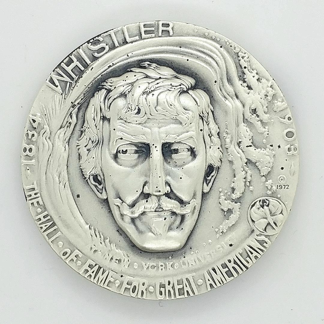 James McNeil Whistler Silver Medallic Arts Medal: This medal was sculpted by Stanley Martineau who is also known for sculpting the Augustus Saint Gaudens medal for this "The Hall of Fame For Great Americans at New York University" series. weighing ab