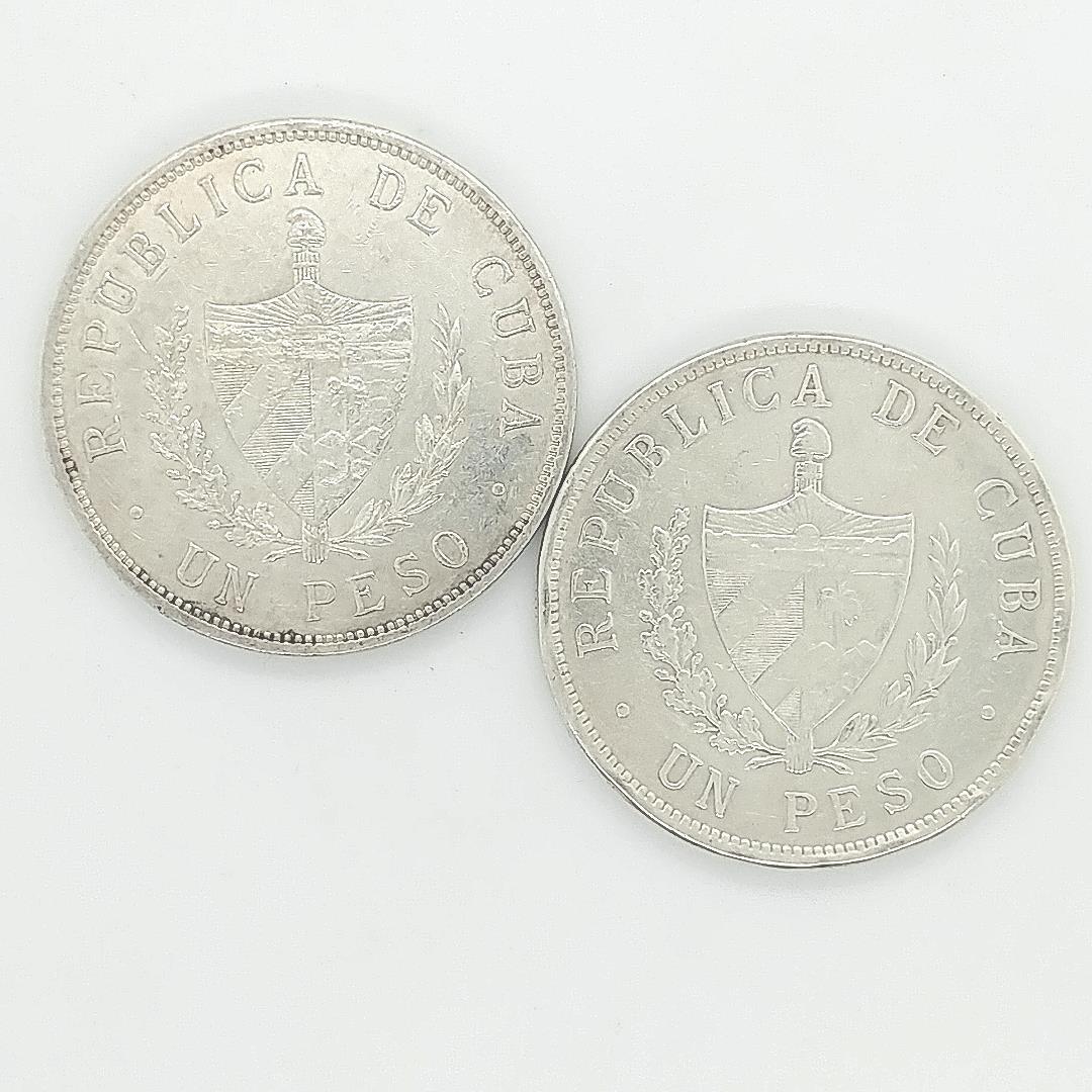 Two (2ct.) lot of Cuba 1933 Silver Un Peso XF+: A Two (2ct.) lot of Cuba 1933 Silver Un Peso in XF+ condition. These silver dollar size coins are tough to find.