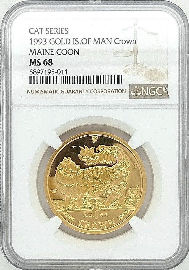 1993 Isle of Man 1 OZ.Maine Coon Cat NGC MS68: A 1993 Isle of Man 1 OZ.Maine Coon Cat NGC graded MS68. A very nice coin that could be graded higher.