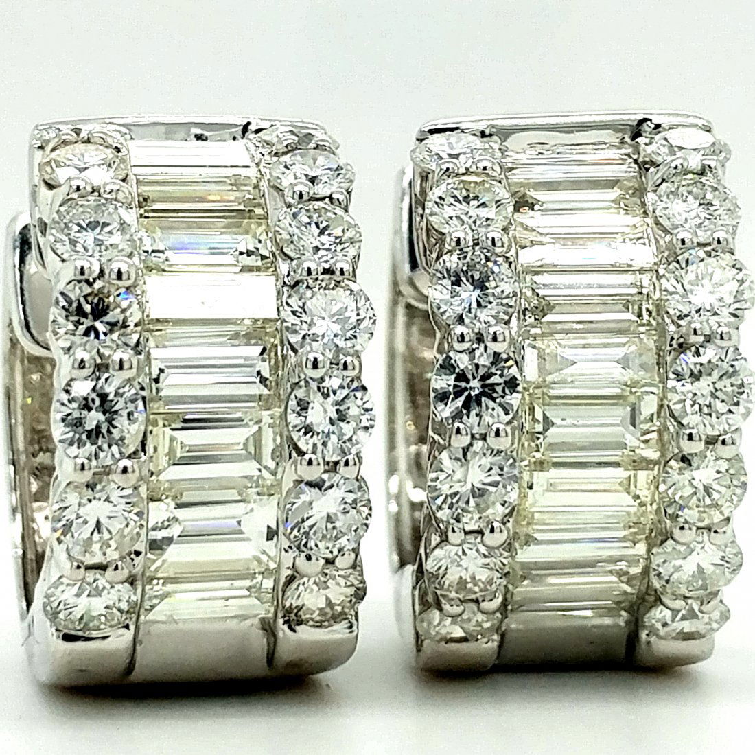 14K WG Baguette & Round Diamond Earrings (1 of 4)