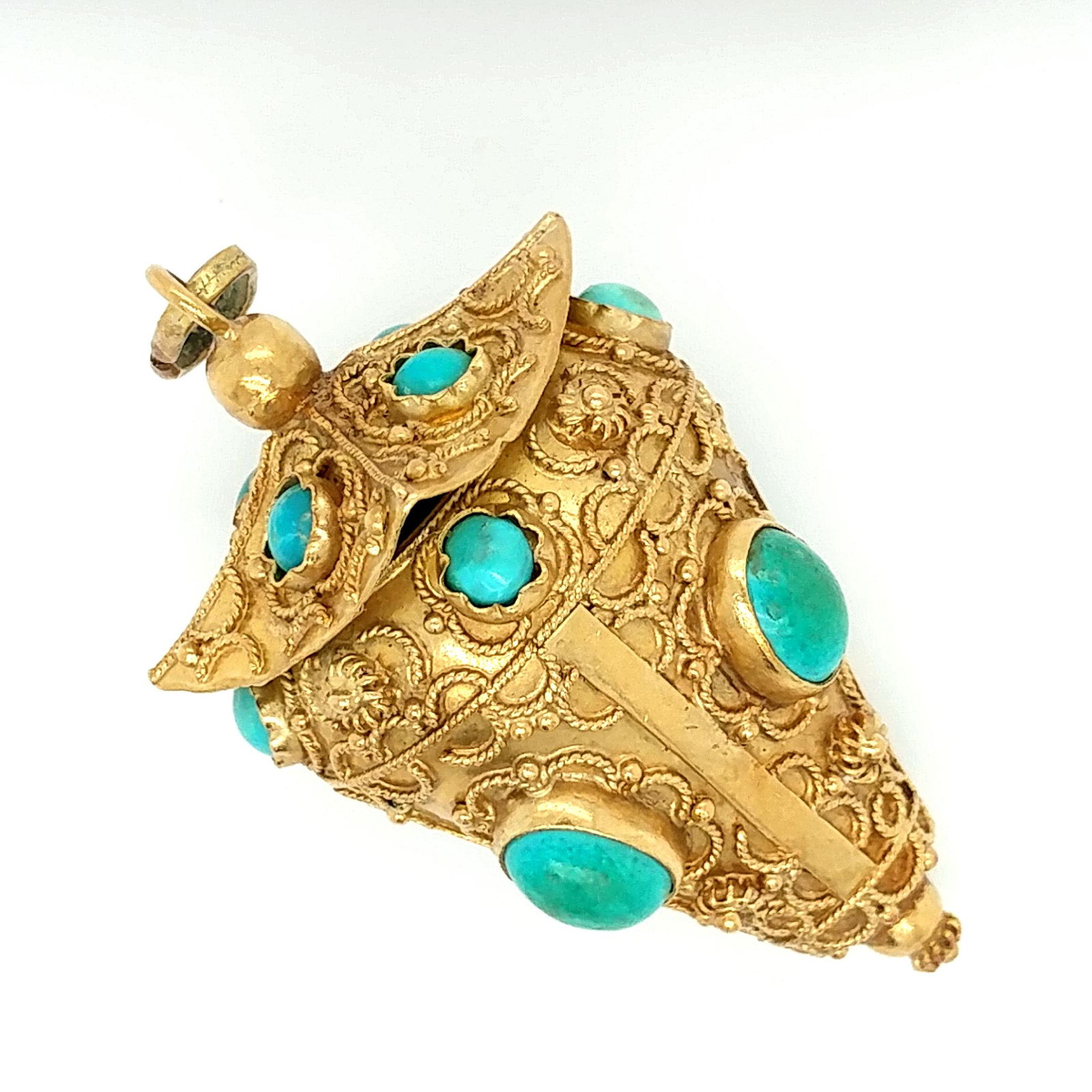 18K YG Turquoise Estruscan Lantern Pendant (1 of 6)