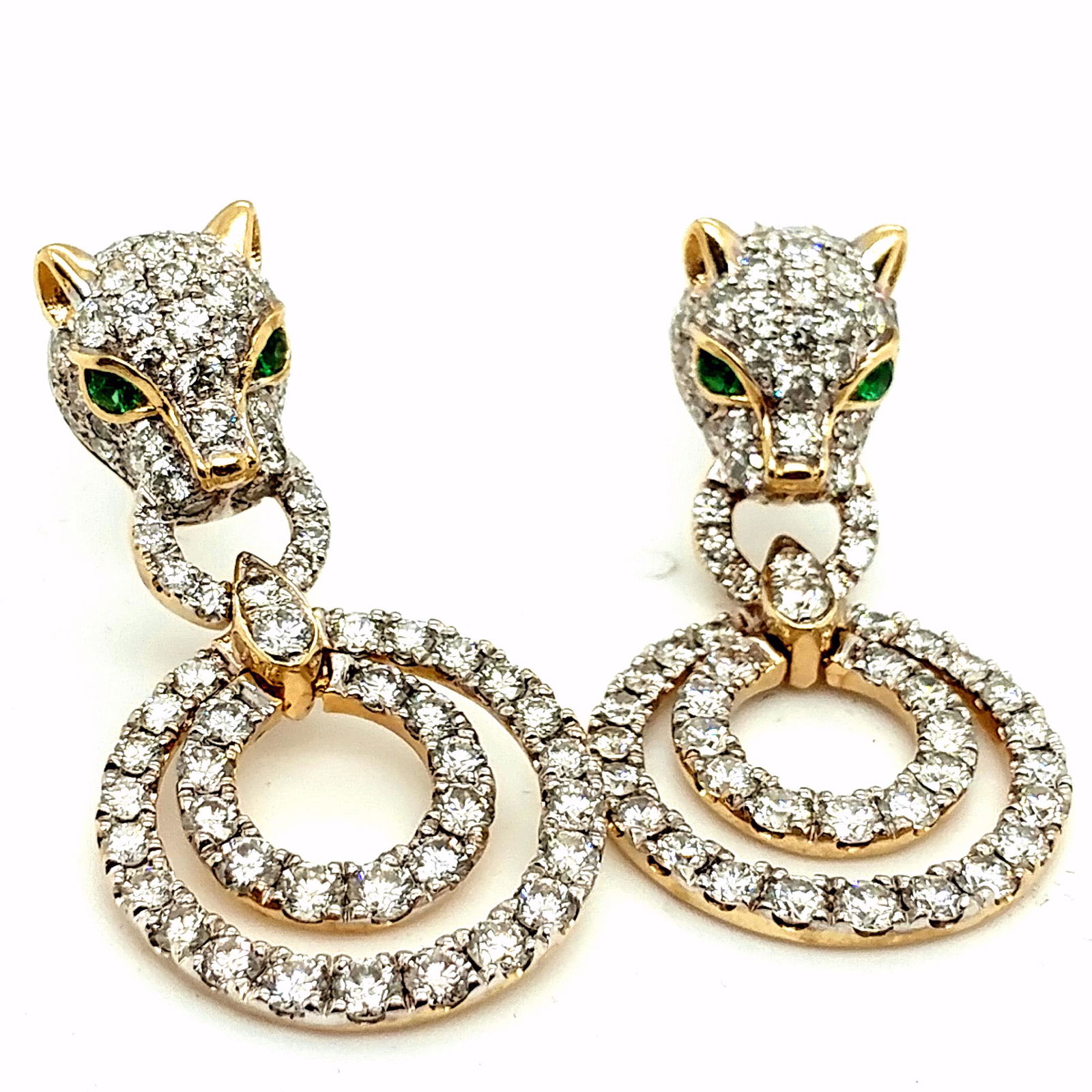 18K YG Diamond and Emerald Panther Earrings (1 of 6)