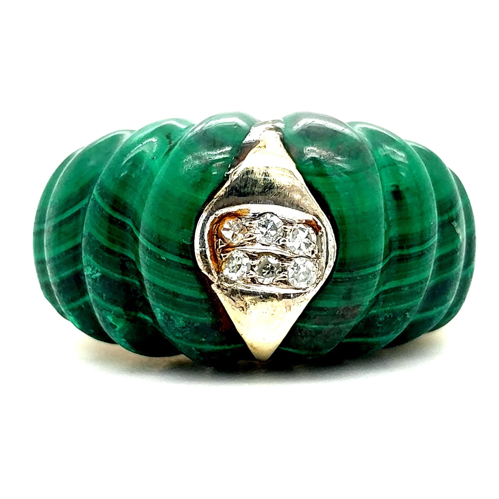 14K YG Carved Malachite & Diamond Ring (1 of 4)