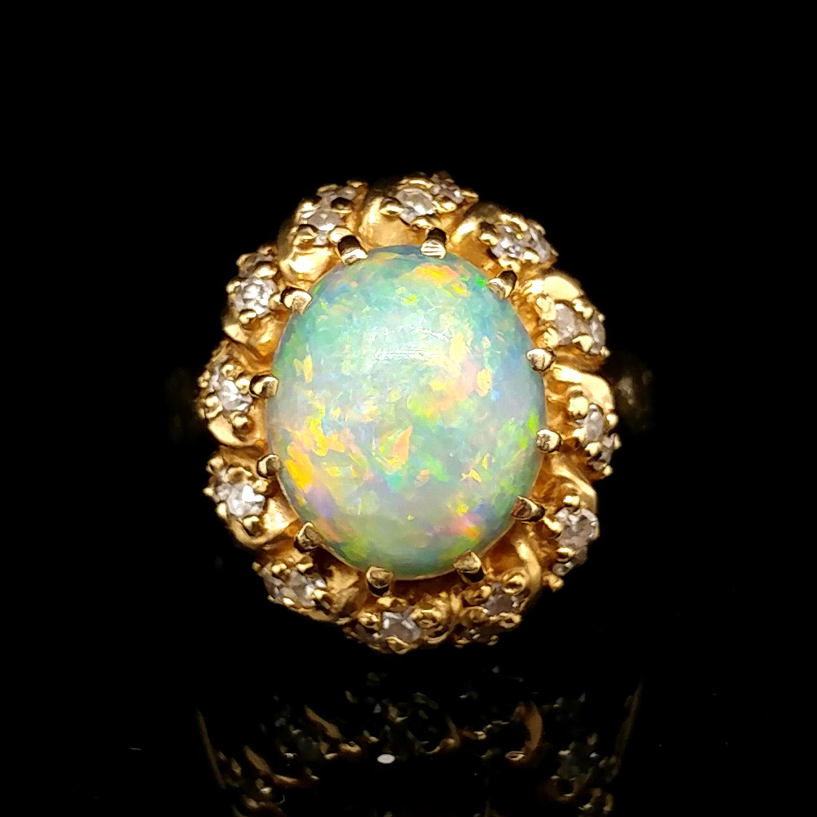 14K YG Natural Opal and Diamond Ring (1 of 5)