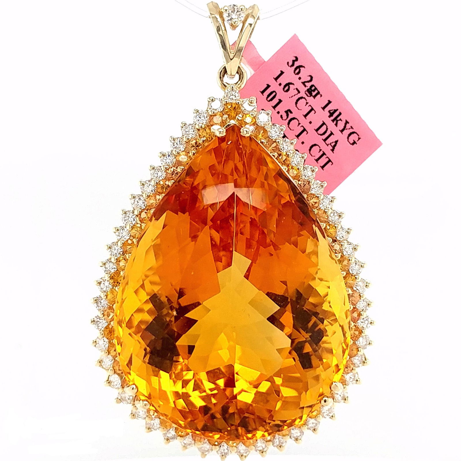 Certified 14K YG Sapphire, Citrine Pendant (1 of 4)