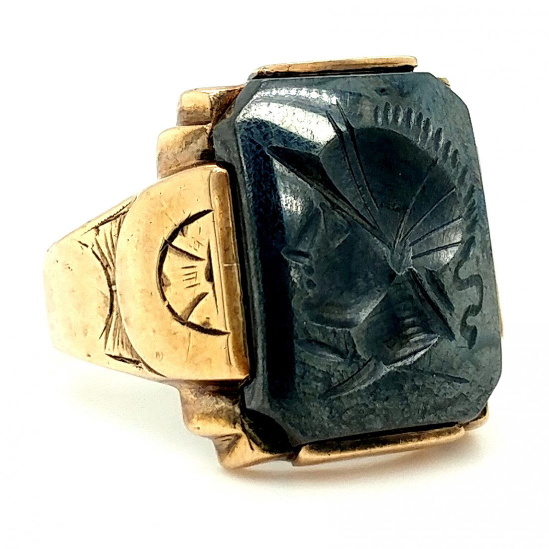10K Yellow Gold Hematite Intaglio Ring (1 of 3)