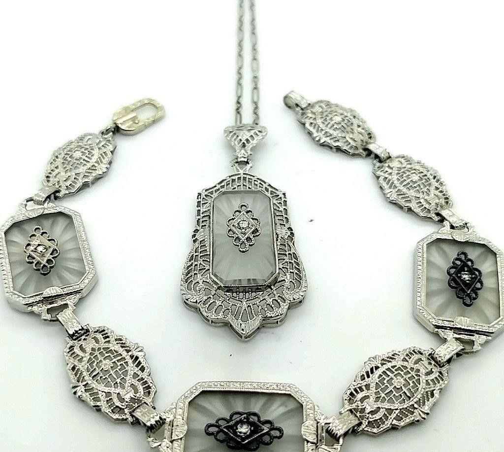 Antique Camphor Glass Pendant & Bracelet Set (1 of 3)