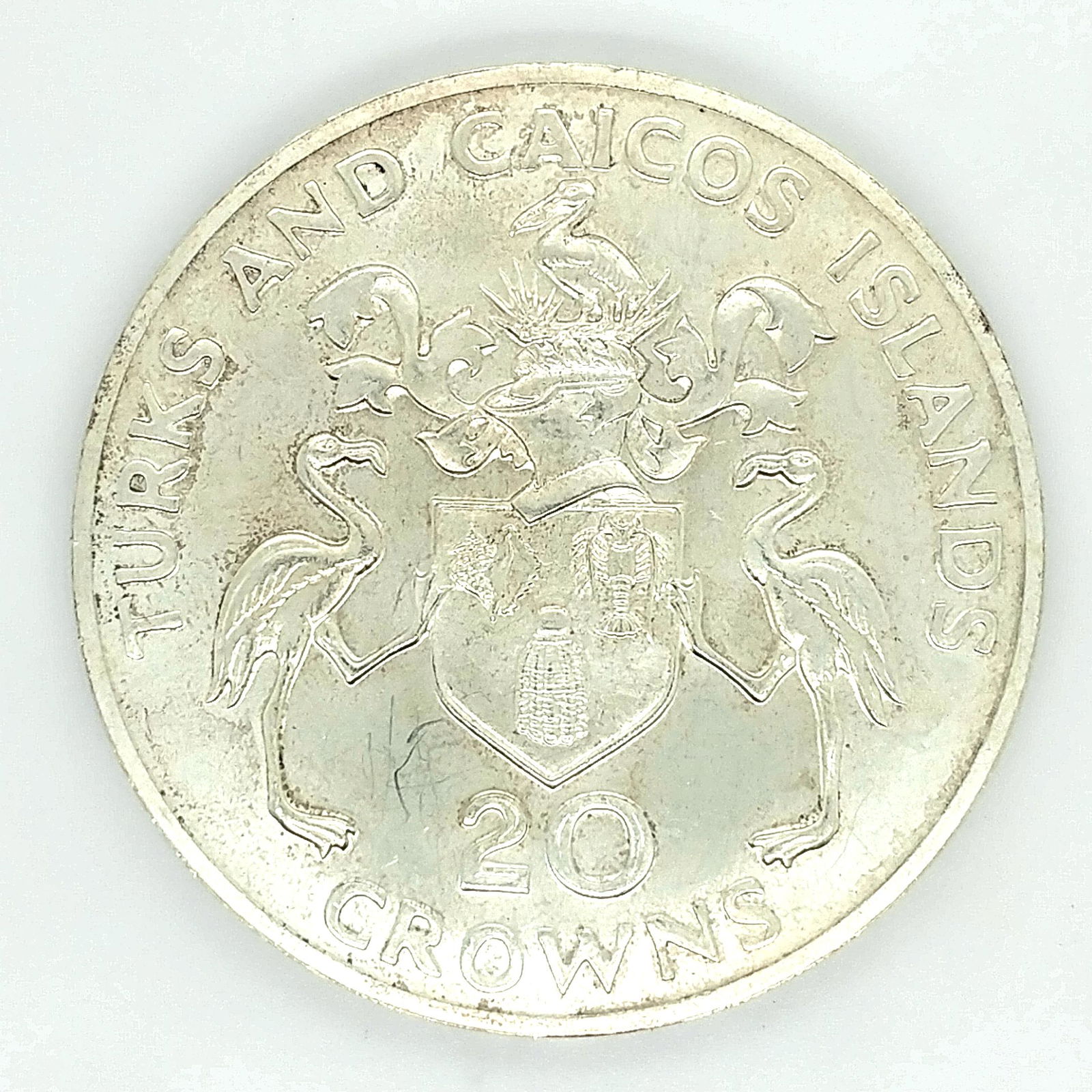1974 TURKS AND CAICOS 20 CROWNS SILVER CHURCHILL (1 of 2)